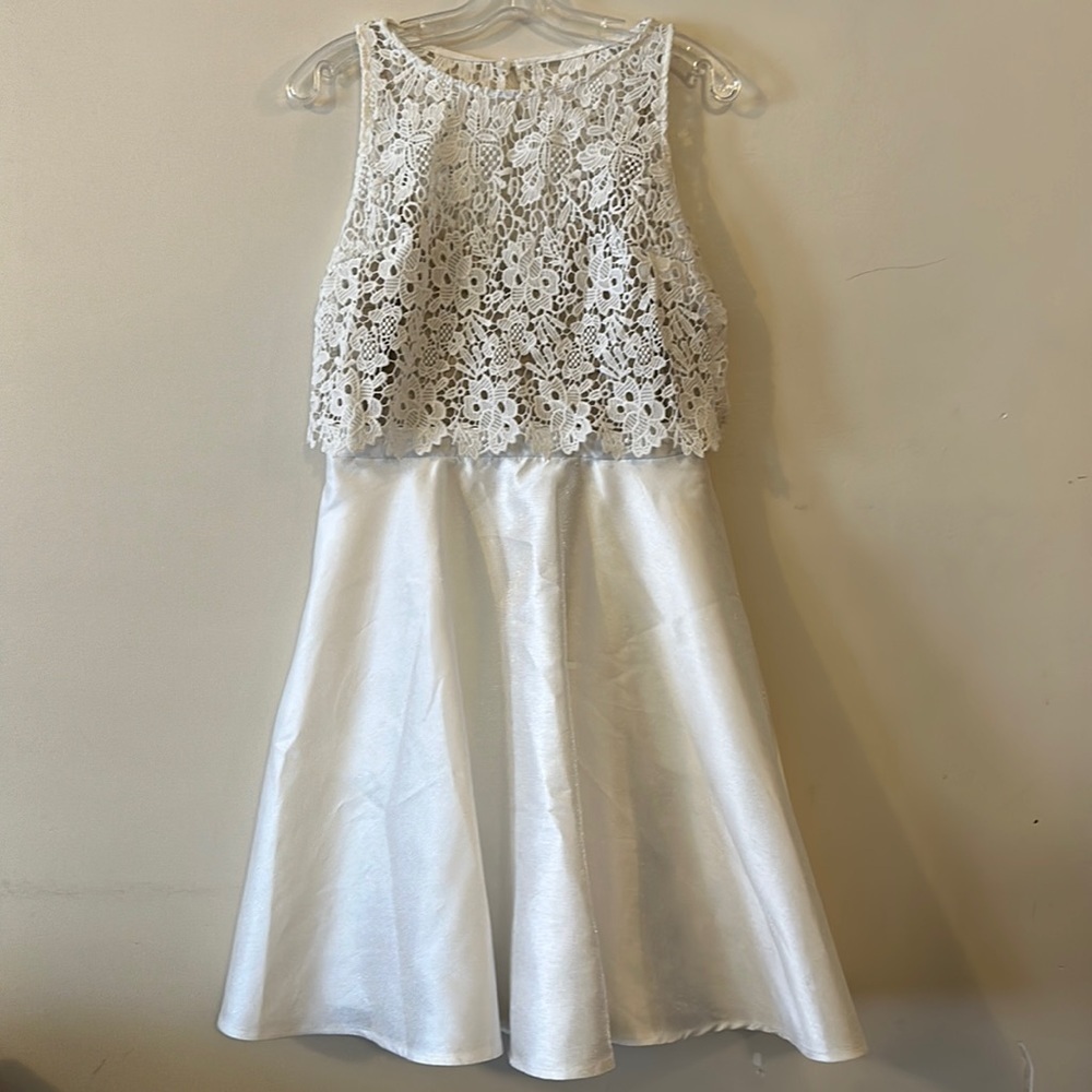 Yaya & Co Lace Crochet Top Satin A-line Skirt White Evening Wedding Mini Dress